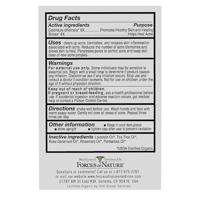 Forces of Nature Natural, Organic Acne Skin Care Treatment, Non GMO, No Harmful Chemicals, Cruelty Free - Acne & Pimple Control, Clear & Balance Skin Tone, 0.14 Fl Oz