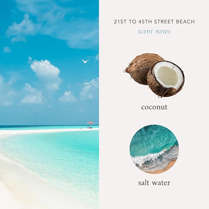 Literie Miami Inspired Scented Candle: 21st to 45th Street Beach - Coconut & Salt Water Scent, 7.5oz, 40 Hour Burn, Vegan Soy & Coconut Blend Candle for Home Decor, Gift for Women & Men