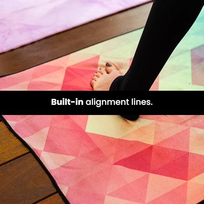 Yoga Grip Yoga Towel - Non Slip Hot Yoga Mat Towel With Corner Pockets, No-Skid Grip, and Built-in Alignment Lines | Soft, Moisture Wicking, and Sweat Absorbent | No Bunching, Stays in Place 72" x 25"