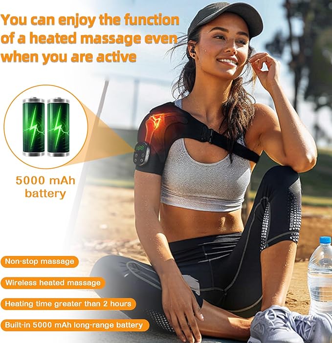 Cordless Heating Vibration Massage Shoulder Heating Pad Shoulder Massager for Pain Relief Deep Tissue Soothing Arthritis Blood Circulation Muscle Relax