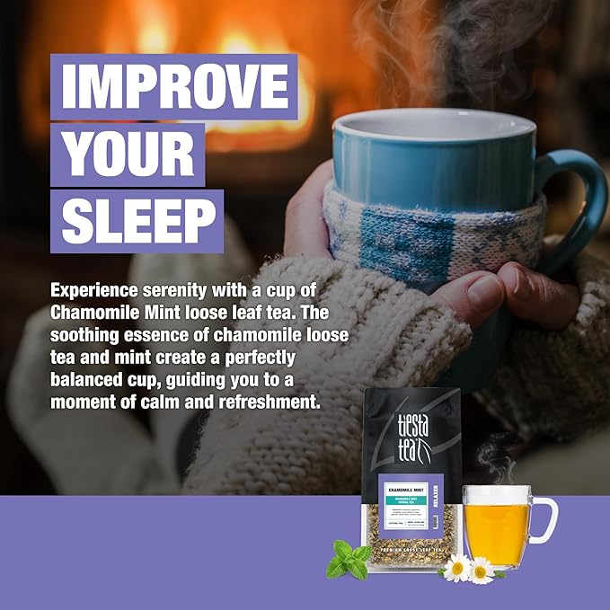 Tiesta Tea - Chamomile Mint, Loose Leaf, Chamomile Mint Herbal Tea, Premium Caffeine-Free Blend, Makes Hot or Iced & Up to 200 Cups, 8oz Resealable Bulk Pouch