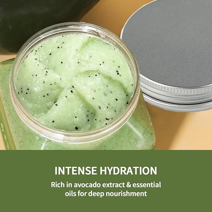 O'KADY Avocado Face & Body Scrub - 11.8 fl oz (350ml) - Gentle Exfoliating with Rice Powder & Olive Oil - Hydrating Formula for Smooth Skin - Fragrance-Free