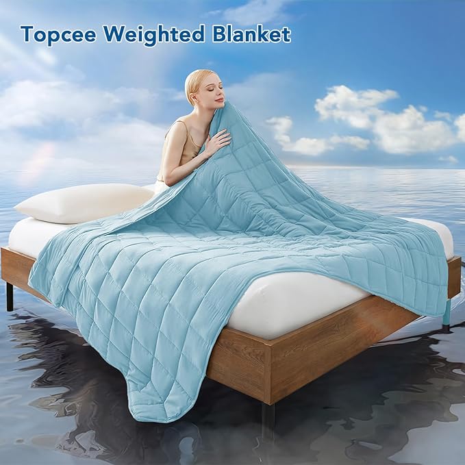 Topcee Weighted Blanket for Adults (15 lbs, 48" x 72") Twin Size Soft Cooling Heavy Blanket Sleeping, Apply to 130-160 lbs Body, Thick Breathable Blanket with Glass Bead, Easy Care
