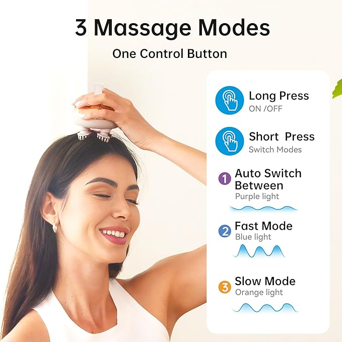 COMFIER Cordless Scalp Massager Hair Growth with 3 kneading Modes, Gifts,Waterproof Head Massage with 8 Claws for Deep Cleansing,Head Scratcher,Body Massager for Stress Relief,Cat Massage