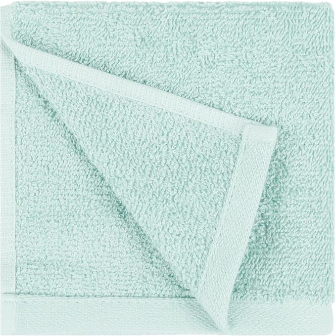 Amazon Basics face Towels for bathroom, 100% Cotton Extra Absorbent washcloth, Fast Drying - salon towel - 24 Pack Ice Blue (12 x 12 inches)
