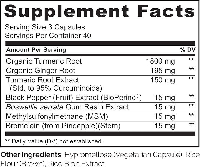 NATURELO Turmeric Curcumin - BioPerine for Better Absorption - Black Pepper, Ginger Root, Curcuminoids - Plant-Based Joint Discomfort Support - 120 Vegan Capsules