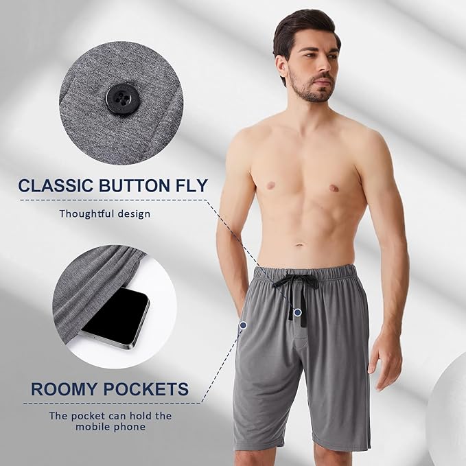Men's Pajama bottoms Lounge Sleep Shorts Soft Comfortable Breathable Pajamas Shorts with Pockets 2 Pack