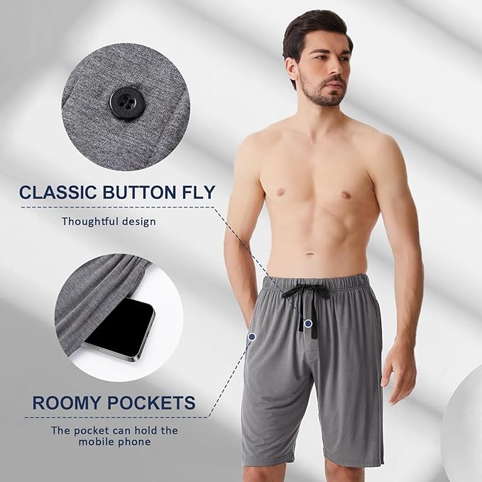 Men's Pajama bottoms Lounge Sleep Shorts Soft Comfortable Breathable Pajamas Shorts with Pockets 2 Pack