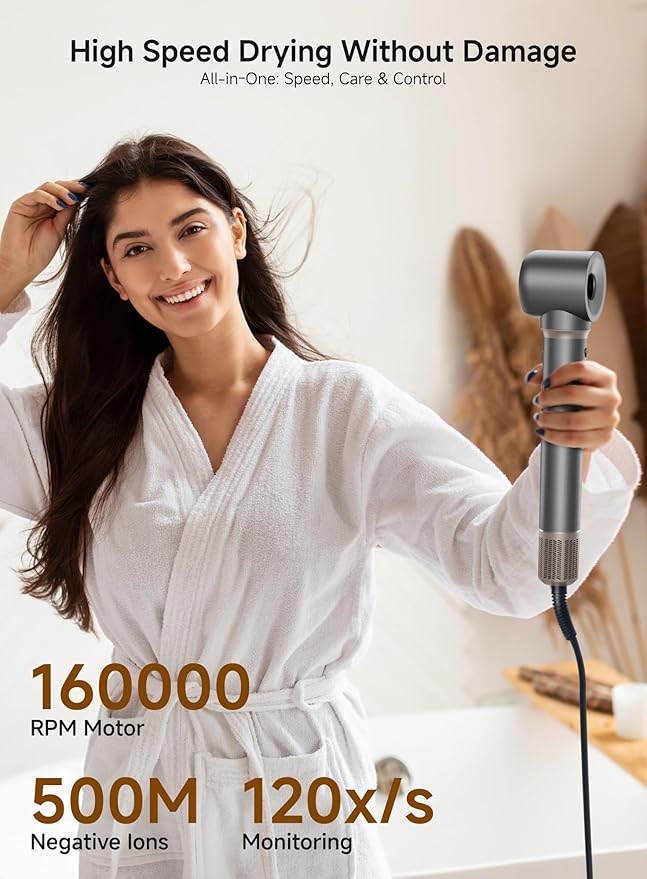 High-Speed Hair Dryer Brush:5 in 1 Blow Dryer Brush with Ionic Technology, Hot Air Styler for Fast Drying, Straightening, Curling & Volumizing, Lightweight Travel Hair Styling Tool