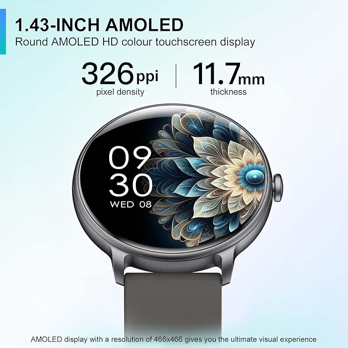 Smart Watch, 1.43'' AMOLED Smart Watches for Men Women (Answer/Make Call), Fitness Tracker with Heart Rate/Sleep Monitor, IP68 Waterproof Activity Tracker, Pedometer for Android iOS