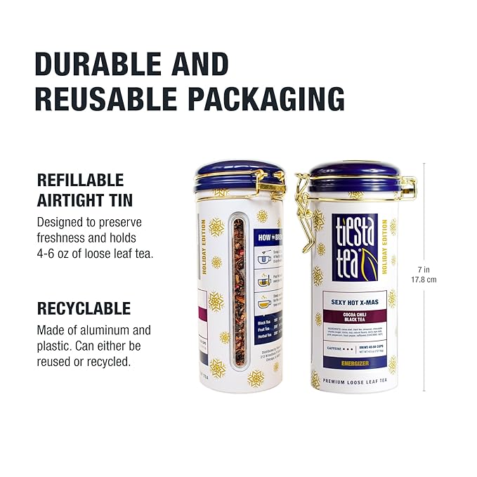 Tiesta Tea - Sexy Hot Christmas Tea, Loose Leaf, Cocoa Chili Black, Premium High Caffeinated Blend, Spicy Black, Make Hot or Iced, Brews Up to 50 Cups, 4.5 Ounce Refillable Tin