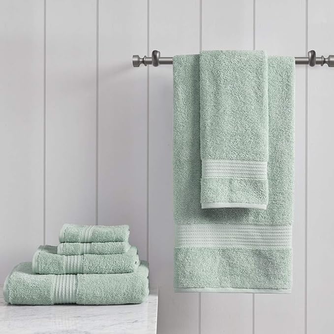 Madison Park Organic 100% Cotton Bathroom Towel Set, Hotel & Spa Quality Highly Absorbent, Quick Dry, Include for Shower, Handwash & Facial Washcloth, Multi-Sizes, Seafoam