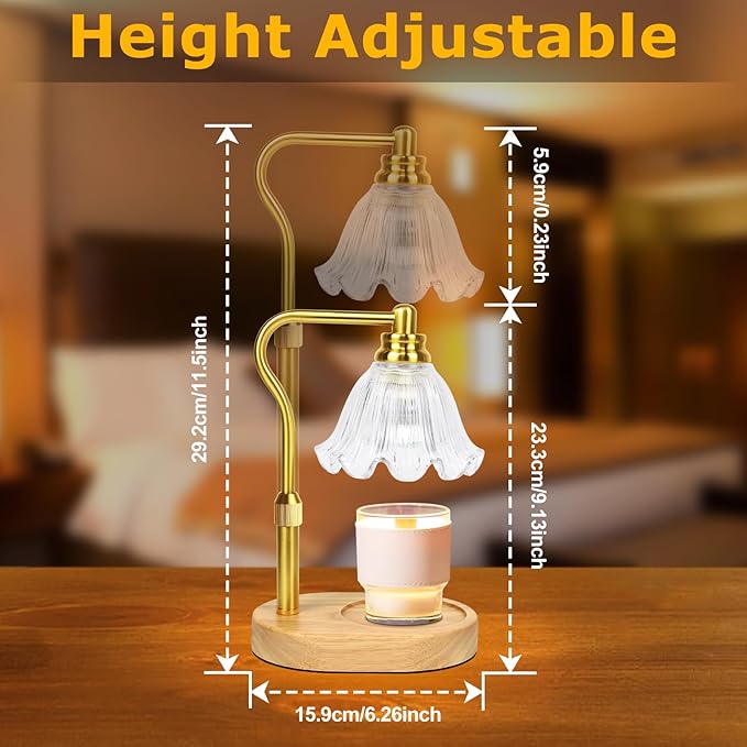 Candle Warmer Lamp, Electric Wax Candle Warmer with Timer and Adjustable Height, Dimmable Wax Melt Warmer with 2 Bulbs for Scented Jar Candles, Home Decor, and Mother’s Day Gifts