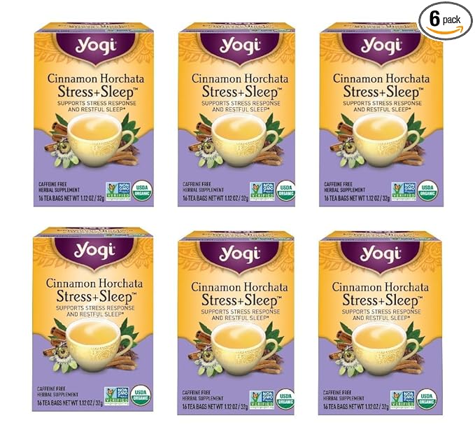 Yogi Tea Cinnamon Horchata Stress & Sleep - 16 Tea Bags per Pack (6 Packs) - Organic Sleep Tea - Supports a Restful Sleep - Includes Ashwagandha, Passionflower & Apple Cider Vinegar