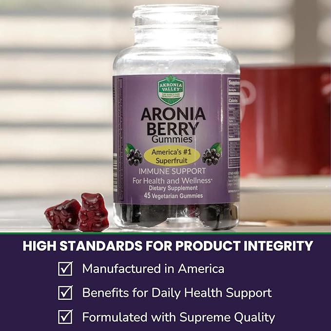 Aronia Berry Gummies | 45 Vegetarian Gummies | Pack of 1 | Immune Support, for Health and Wellness, Delicious Aronia Flavor