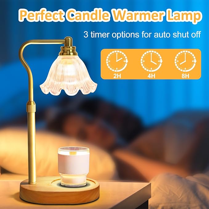 Candle Warmer Lamp, Electric Wax Candle Warmer with Timer and Adjustable Height, Dimmable Wax Melt Warmer with 2 Bulbs for Scented Jar Candles, Home Decor, and Mother’s Day Gifts