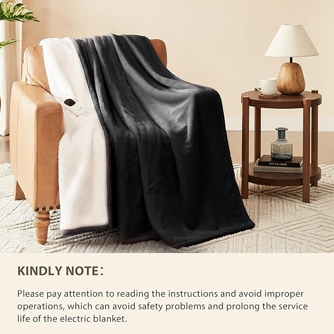 Homemate Electric Heated Blanket King Size - 100"x90" Heating Blanket King Size Dual Control 1/2/4/6/8 Hours Auto-Off 10 Heat Level Over-Heat Protection Flannel Sherpa ETL Certification
