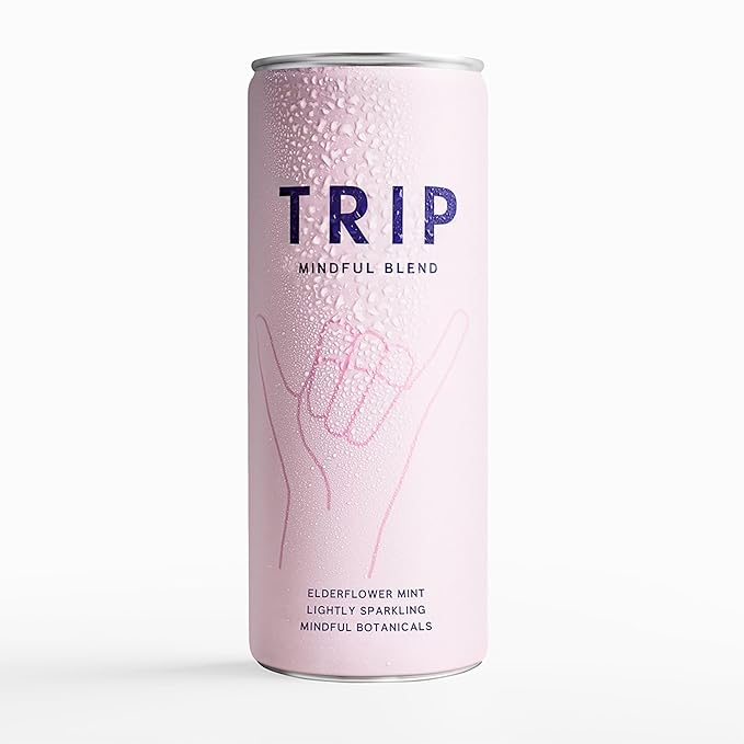 Trip Mindful Blend, Lightly Sparkling Adaptogen Seltzer, Mocktail w/ 120mg Magnesium Citrate with Ashwagandha, Lions Mane & L Theanine, No Added Sugar, Vegan, Elderflower Mint, 12 Oz, 12Pk