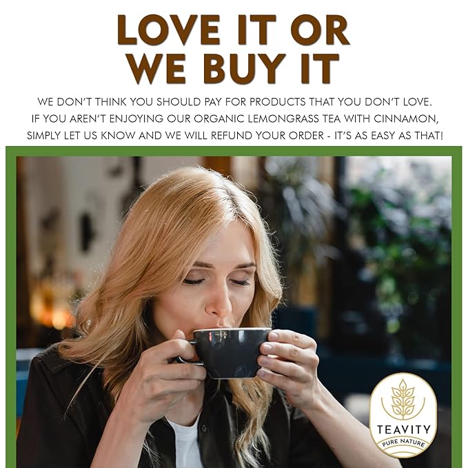 Teavity Organic Lemongrass and Cinnamon Tea Pods for Keurig - Naturally Decaffeinated Herbal Tea Blend (36 Pods)