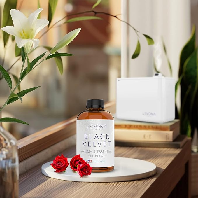 Levona Scent Essential Oil - Fresh Aroma for Home, Office, Hotel & Spa, Perfect in Humidifiers and Diffusers, Luxury Fragrance, with Fir Needle & Salty Sea Air Notes - 700ml/ 23 fl oz, Black Velvette