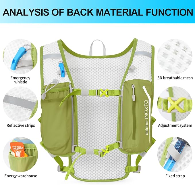INOXTO Running Hydration Vest Backpack,Lightweight Pack with 1.6L Water Bladder Hydration Backpack Daypack for Hiking Trail Running Cycling Race Marathon for Women Men