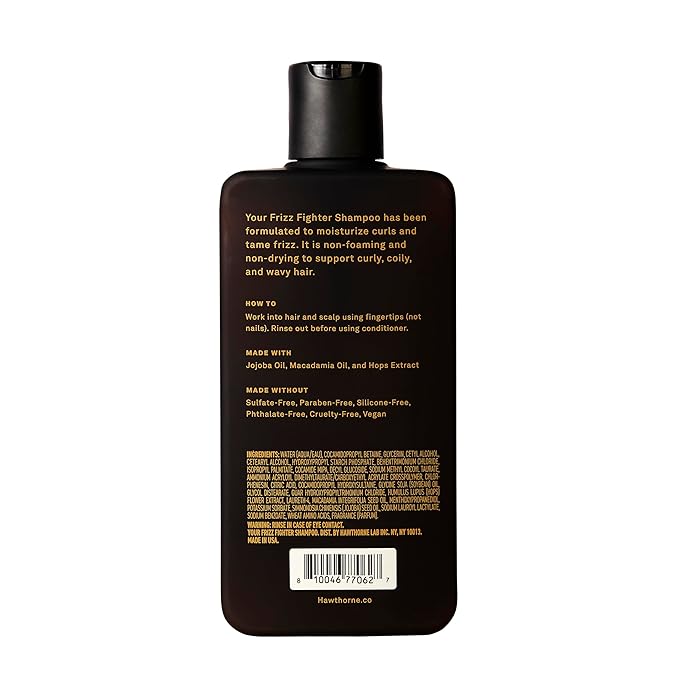 Hawthorne Frizz Fighter Shampoo. Mens Curly Hair Shampoo with Shea Butter and Coconut Oil to Hydrate Hair and Tame Frizz. Sulfate Free, Paraben Free, Mens All Natural Shampoo. 8 Fl. Oz. 2-Pack.