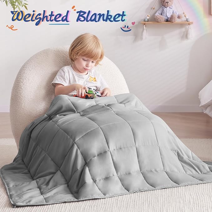 Weighted Blanket Kids (40"x60" 7lbs),Ultra Soft and Cozy Cooling Weighted Blanket Kids,Heavy Blanket with Machine Washable Soft Blanket, Stone Grey