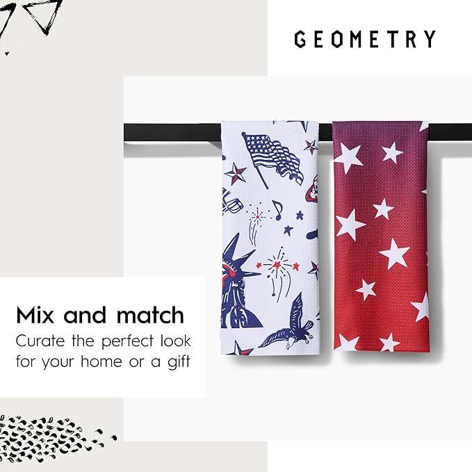 GEOMETRY Kitchen Tea Towel - Quick Dry Microfiber Cloth Dish Towels for Kitchen Drying - Premium Quick Dry Towel (USA Party, 1-Pack)