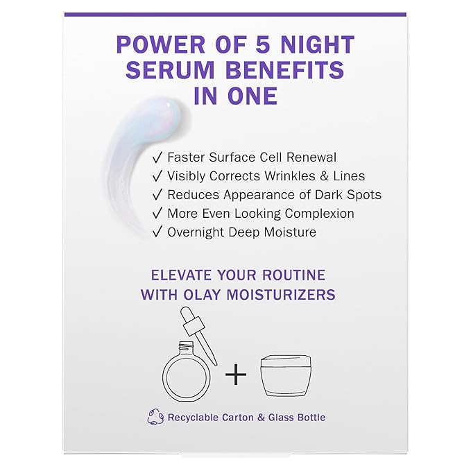 Olay Super Serum Night Repair, Fragrance-Free - Niacinamide, Peptide, Salicylic & Lactic Acid, Glycerin - 5-in-1 Skin Care Benefits - Hydrating, Evens Tone, Reduces Dark Spots, Anti-Aging, 1.7 Oz
