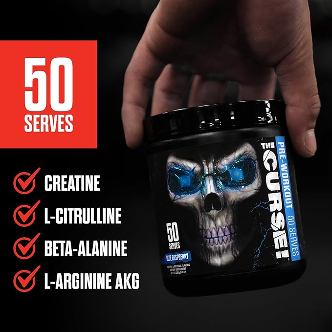 JNX SPORTS The Curse! Pre Workout Powder for Men & Women, Caffeine, Beta-Alanine, Creatine, L-Citrulline, 50 Servings, Green Apple Flavor – Boost Energy, Strength & Focus