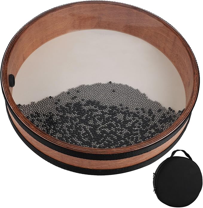 Ocean Drum 12 inch with Goatskin Drumhead,Steel&Plastic Wave Bead,Bag, Sound Healing Instrument for Yoga Meditation Relaxation
