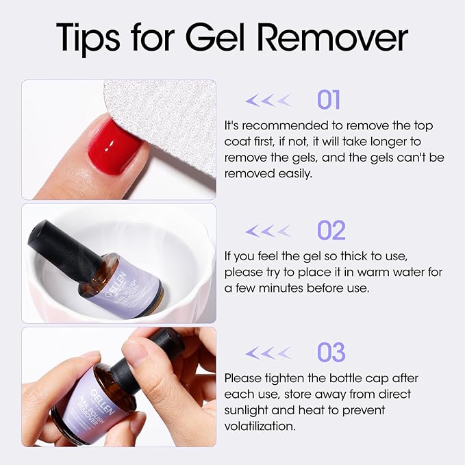 Gellen 2 Pcs Gel Polish Remover Kit with Nail File and Cuticle Pusher - Easily Remove Gel Nail Polish in 2-5 Minutes