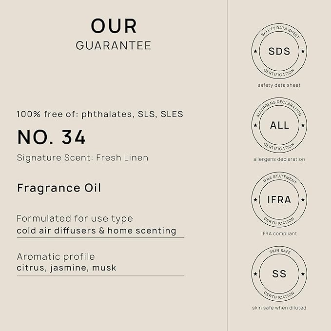 VINEVIDA Fresh Linen Fragrance Oil for Cold Air Diffusers - (128 Fl Oz) - Essential Oils for Diffuser Oil Refill & Air Freshener Room Spray