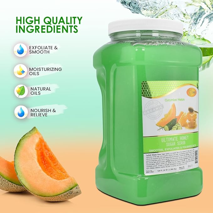 SPA REDI - Sugar Body Scrub, Honey, Cucumber Melon, 128 Oz, Exfoliating, Moisturizing, Hydrating and Nourishing, Glow, Polish, Smooth and Fresh Skin - Body Exfoliator
