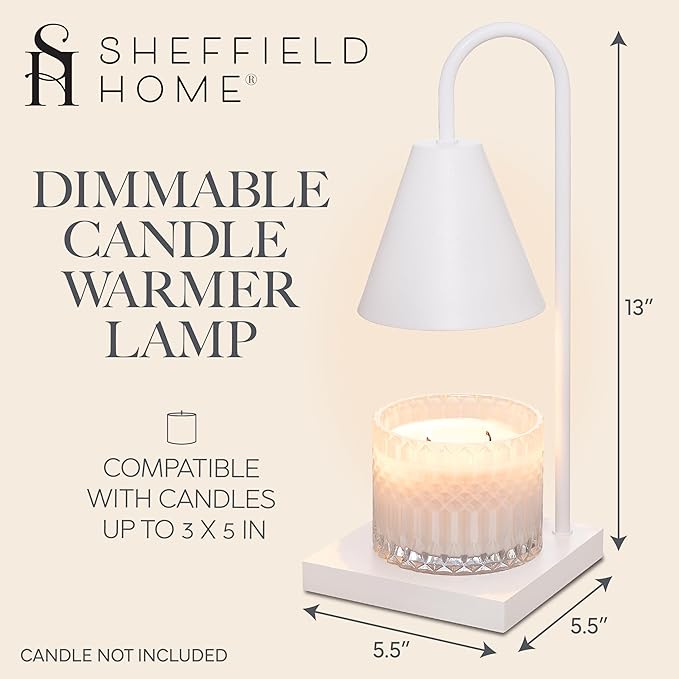 Sheffield Home Glass Candle Warmer Lamp – Elegant Candle Warmer for Long-Lasting Fragrance, Sleek Design, 13x5.5, White Iron Candle