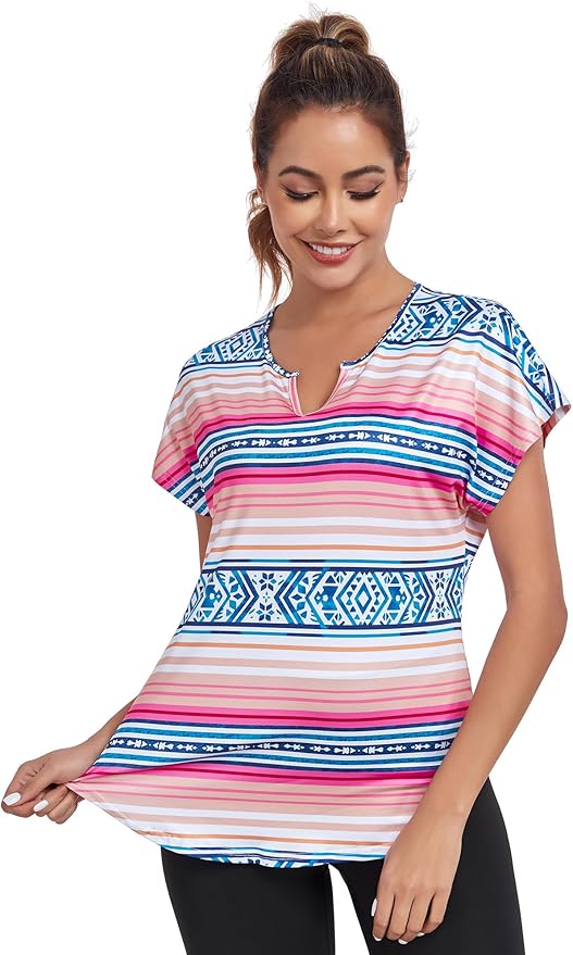 Women's Short Sleeve Workout Shirts V Neck Exercise Yoga Basic Top Quick Dry Side Split