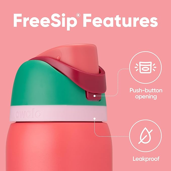 Owala FreeSip Insulated Stainless Steel Water Bottle with Straw for Sports, Travel, and School BPA-Free Sports Water Bottle, 32 oz, Strawberry Field