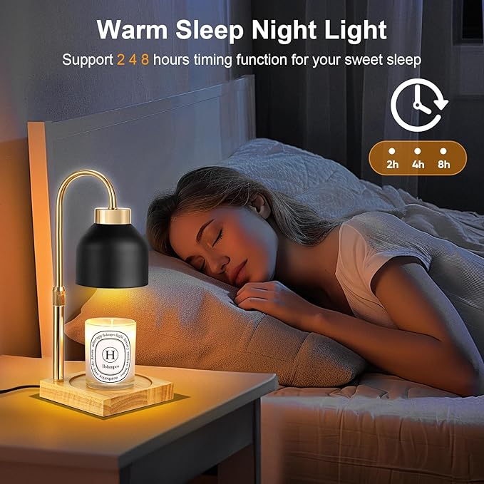 Candle Warmer Lamp, Adjustable Height Candle Lamp Warmer with Timer, Electric Dimmable Wax Melt Warmer for Jar Candles with 2 Bulbs, Gifts for Mom, Bedroom Home Decor Aesthetic (Black)