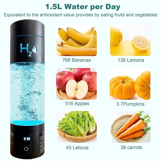 Hydrogen Water Bottle Generator with Premium Alloy, 6000PPB SPE PEM Tech Portable Hydrogen Rich Water Ionizer 9 OZ, LED Timer, Rechargeable, Health Gift for Home, Office, Travel