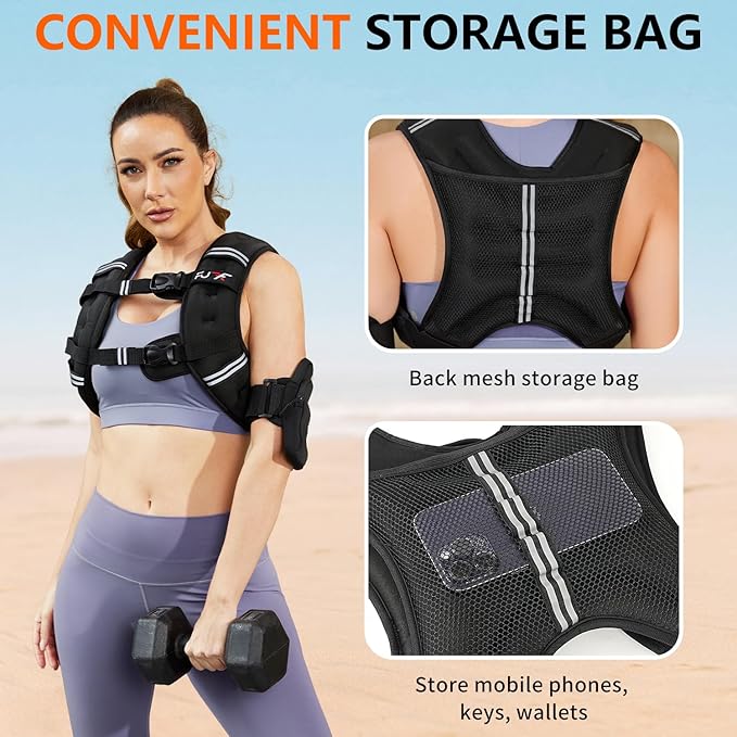 FUFF Weighted Vest Woman, 5/10/12/15/20/25/30 LB Womens Weight Vest for Walking, Strength Training Weight Vests for Female Men, Reflective Stripe Fitness Body Vest for Workout Running Jogging