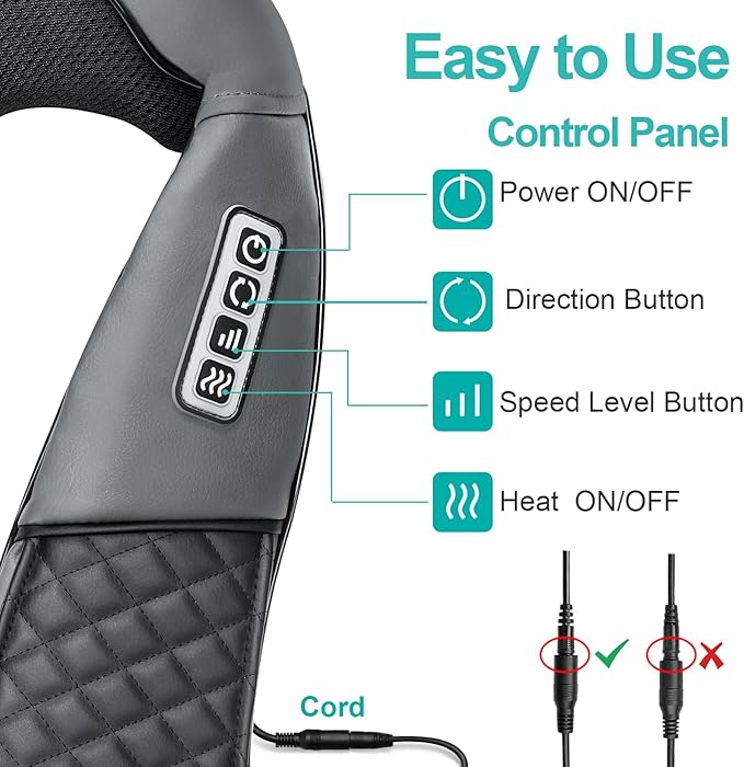 Medcursor Neck Massager, Portable Electric Shiatsu Back Massage Device with Heat, Deep Tissue 3D Kneading Pillow for Muscle Pain Relief (No Battery)