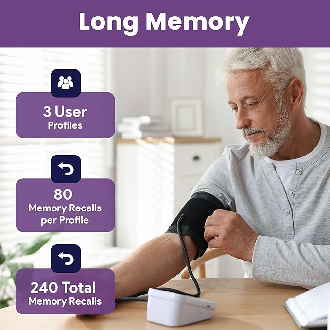 Blood Pressure Monitor for Home Use with Large Upper Arm Cuff - Automatic Talking Pulse and BP Machine with 240 Memory Recalls for 3 Users - Carrying Bag and Batteries Included, Backlit Digital LCD