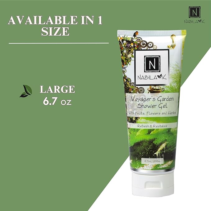Nabila K Voyager’s Garden Shower Gel Refreshing Body Wash with Fruits, Flowers & Herbs, 6.7 oz - Naturally Derived, Sulfate-Free, Paraben-Free - Made in the USA