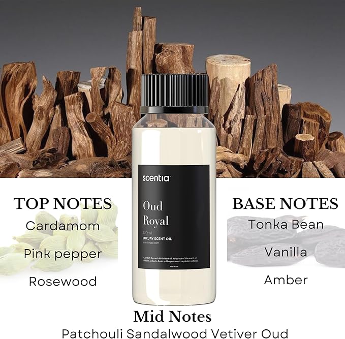 Oud Royal Hotel Diffuser Oil 120 ml | Oud Royal for Scent Diffuser | Luxurious Aroma, Niche Scent, Cardamom, Rosewood & Oud | 120ml Aromatherapy Fragrance
