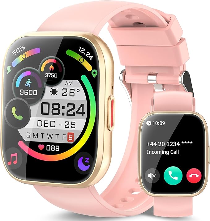 Smart Watch for Men Women Bluetooth Call, 2025 New 1.85" HD Smartwatch, Fitness Watch with 120+ Sport Modes, IP68 Waterproof, Heart Rate/Sleep Monitor, Pedometer, Activity Tracker for Android iOS,Pink