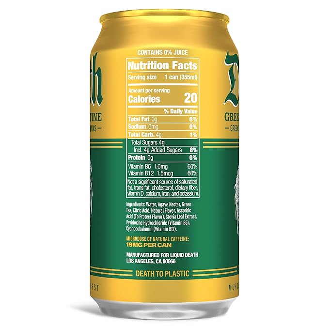Liquid Death, Green Guillotine Iced Tea, 12-Pack (12 oz Cans), Green Tea, Low Calorie, No Artificial Sweeteners, B12 & B6 Vitamins