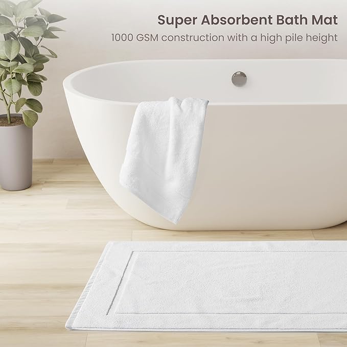 BIOWEAVES 100% Organic Cotton Bath Towel Set | 700 GSM Plush 7-Piece Premium Towel Set GOTS Certified, 2 Bath Towels, 2 Hand Towels & 2 Washcloths, 1 Bath Mat - White