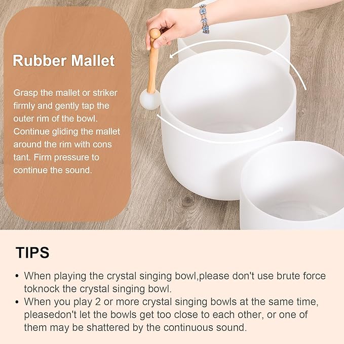 Singing Bowls 432hz C Note 8-Inch Crystal Singing Bowl With A Free Mallet And O-Ring For Sound Healing, Meditation, Yoga, and Sound Baths