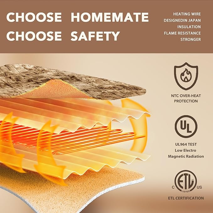 Homemate Electric Heated Blanket Queen Size - 84"x90" Heating Blanket Queen Size Dual Control 1/2/4/6/8 Hours Auto-Off 10 Heat Level Over-Heat Protection Luxury Faux Fur Sherpa ETL Certification