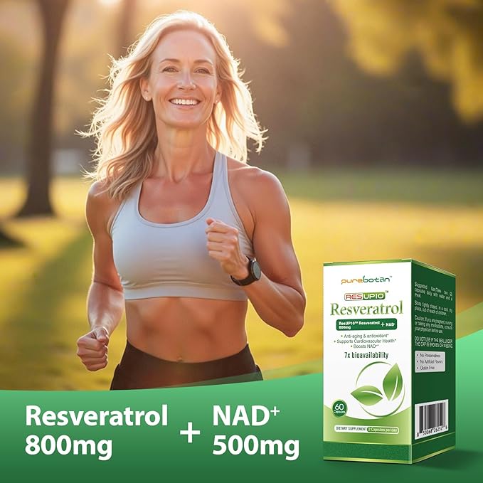 500mg Liposomal NAD+ Supplement, 800mg ResUP10 Resveratrol Complex, Support Aging Health & Cellular Energy, Cardiovascular Supplements,Antioxidant Formula for Men & Women, 30 Servings